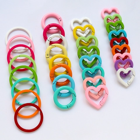 Macaron Color Metal Spring Gate Rings Heart Round Snap Hooks For DIY Keychain Jewelry Making Handmade Findings Accessories