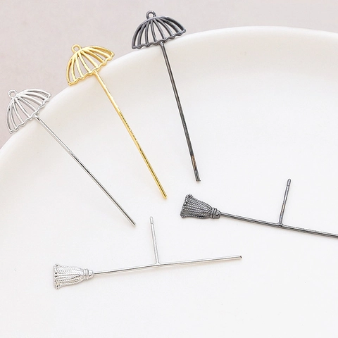 Accessori per la Creazione di Gioielli Fai da Te in Rame Placcato Oro a Forma di Ombrello Scopa Ciondolo per Orecchini Argento 925
