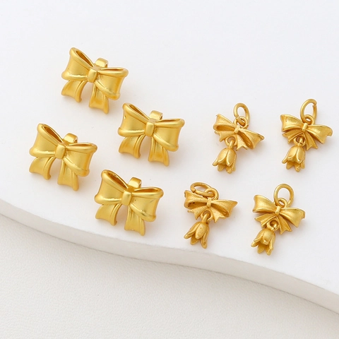 Vintage Gold Plated Alloy Bowknot Butterfly Pendants Matte Gold Flower Dangle Charms For DIY Bracelet Necklace Earring Jewelry Making