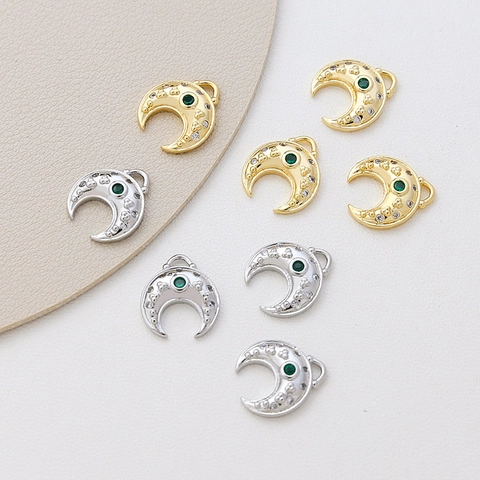 Crescent Moon Zirconia Pendant Electroplated Alloy Gold Silver Color Charm For DIY Necklace Bracelet Earring Jewelry Accessory