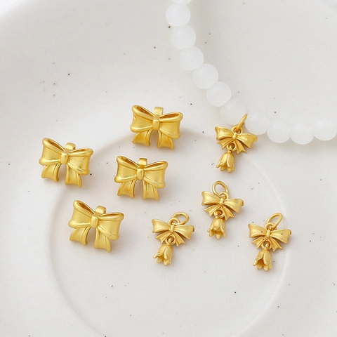 Vintage Gold Plated Alloy Bowknot Butterfly Pendants Matte Gold Flower Dangle Charms For DIY Bracelet Necklace Earring Jewelry Making