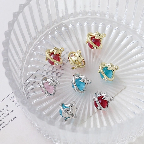 Alloy Dolphin Planet Pendants With Resin Sphere Rhinestone Gold Silver DIY Jewelry Making Charms For Necklace Bracelet Earrings
