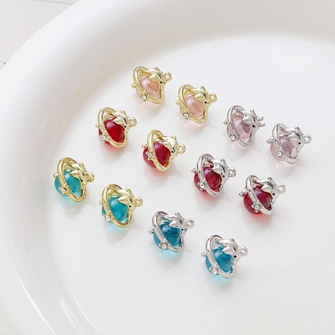 Alloy Dolphin Planet Pendants With Resin Sphere Rhinestone Gold Silver DIY Jewelry Making Charms For Necklace Bracelet Earrings