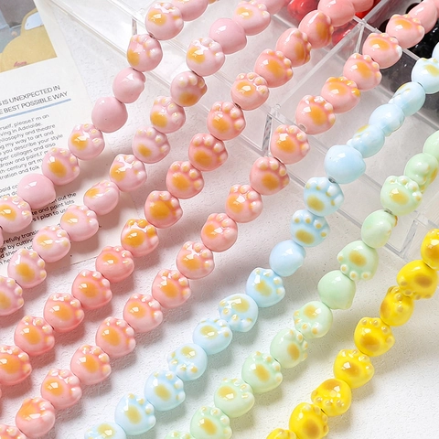 Handmade DIY Cat Paw Ceramic Beads For Jewelry Making Craft Macaron Color Glazed Loose Beads For Bracelet Necklace Earring Accessory