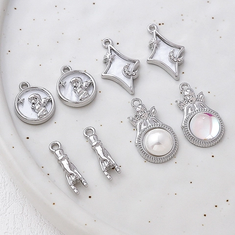 Vintage Alloy Angel Star Moon Charms For DIY Necklace Bracelet Jewelry Making Silver Tone Sweet Cool Gesture Pendant Accessories