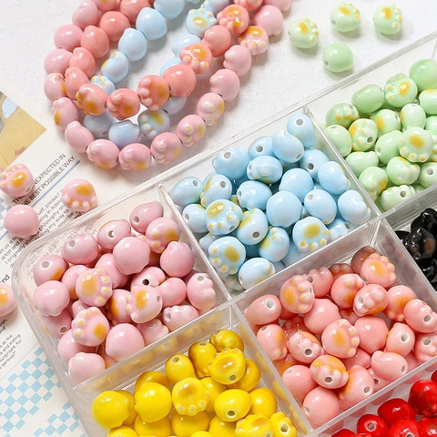 Handmade DIY Cat Paw Ceramic Beads For Jewelry Making Craft Macaron Color Glazed Loose Beads For Bracelet Necklace Earring Accessory