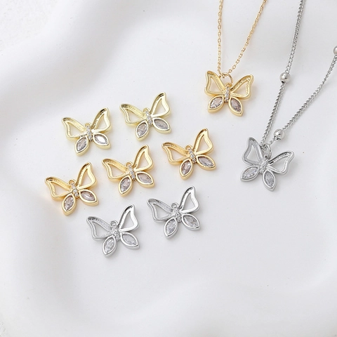 Copper Butterfly Charms With Zirconia Inlay 14K Gold Plated DIY Jewelry Making Pendants For Necklace Earrings Accessories