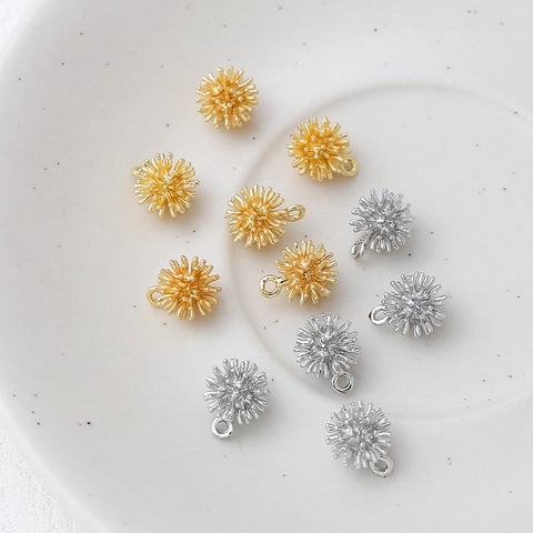 14K Gold Plated Copper Sea Urchin Dandelion Ball Pendants For DIY Jewelry Making Accessories Necklace Earrings Bracelet