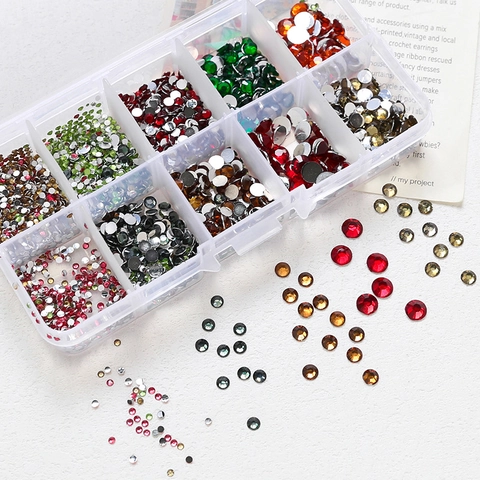 Ensemble de Strass en Verre Multicolore à Dos Plat Cristaux Ronds pour Bricolage DIY Nail Art Création de Bijoux Accessoires Cheveux Décor de Coque de Téléphone