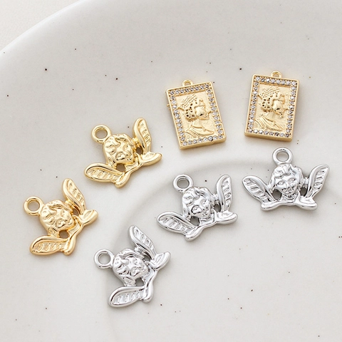 Vintage Angel And Queen Portrait Coin Pendants Gold Plated Rhinestone Inlaid Charms For DIY Necklace Bracelet Jewelry Making