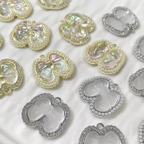 Pendentifs Nœud en Alliage Incrusté de Zirconia et Perles Artificielles pour DIY Collier Bracelet Boucle d'Oreille