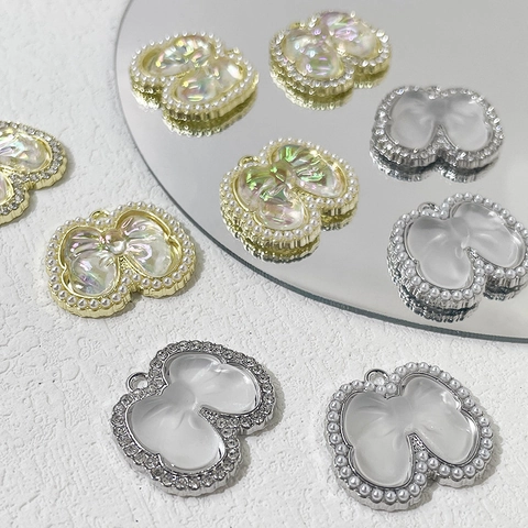 Pendentifs Nœud en Alliage Incrusté de Zirconia et Perles Artificielles pour DIY Collier Bracelet Boucle d'Oreille