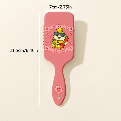 Cartoon Year Of The Snake Air Cushion Comb Pink Portable Scalp Massage Hair Brush For Women Festive Printed Styling Tool