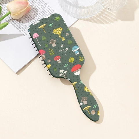 Brosse à Cheveux Pneumatique Imprimé Champignon pour Femme Peigne Démêlant Massant Portable pour Cheveux Longs