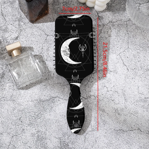 Brosse Plate Gothique Lune de Squelette pour Femme Brosse à Cheveux Démêlante Rétro en ABS Noir Outil de Coiffure Professionnel