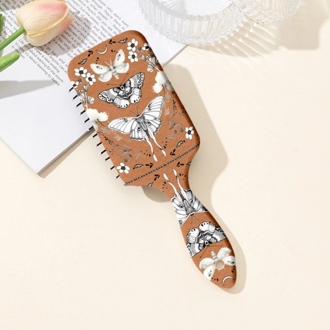 Brosse à Cheveux à Coussin d'Air Imprimé Papillon et Fleur Peigne de Massage ABS pour Démêlage et Massage du Cuir Chevelu