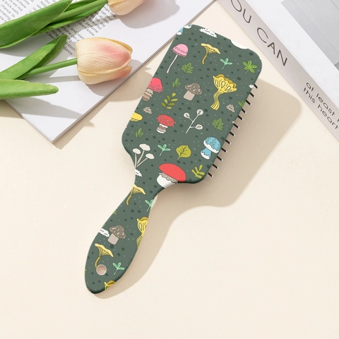 Brosse à Cheveux Pneumatique Imprimé Champignon pour Femme Peigne Démêlant Massant Portable pour Cheveux Longs
