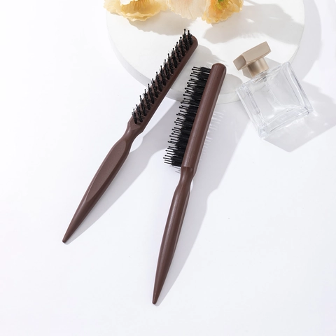 Professional Three Row Boar Bristle Teasing Comb PP Handle Pointed Tail Sectioning Hairbrush For Daily Styling Volumizing