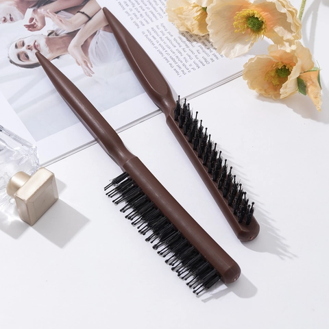 Professional Three Row Boar Bristle Teasing Comb PP Handle Pointed Tail Sectioning Hairbrush For Daily Styling Volumizing