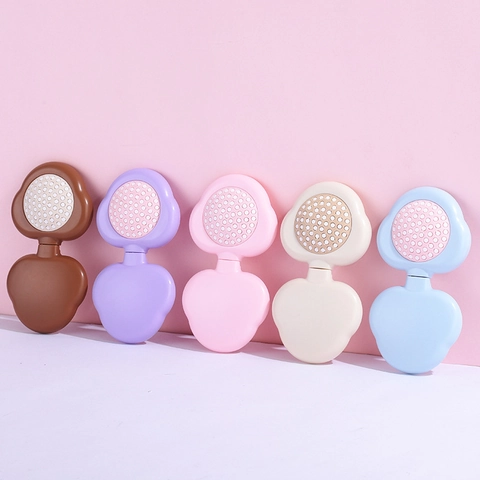 Cute Flower Shaped Foldable Travel Hair Brush With Mirror Portable Air Cushion Massage Comb For Women Girls Beauty Tool