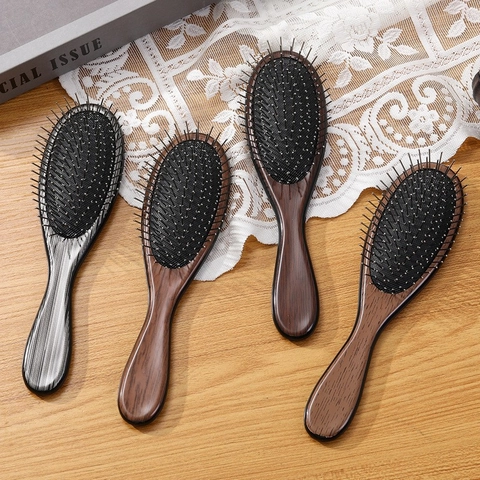 Professional Wooden Handle Air Cushion Hair Brush Metal Pin Detangling Massage Comb Scalp Massage Volumizing Hair Care Tool