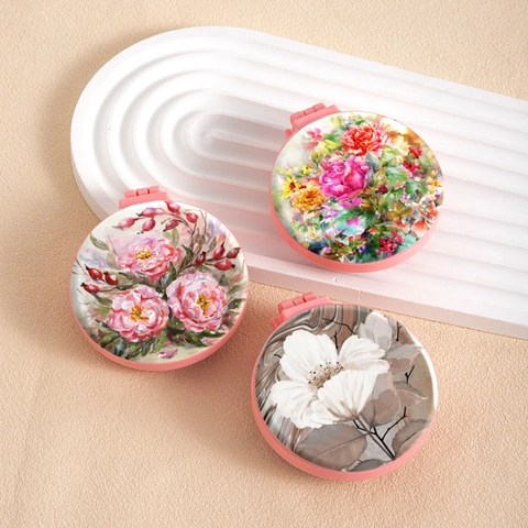 Spazzola per Capelli a Cuscino d'Aria Pieghevole con Fiori Vintage con Specchio Pettine da Massaggio Portatile per Donna