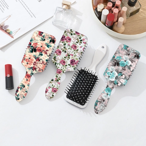 Bloemenprint Luchtkussen Haarborstel Antistatisch Hoofdhuid Massage Kam Voor Vrouwen Vintage Bloemenpatroon Haarverzorging