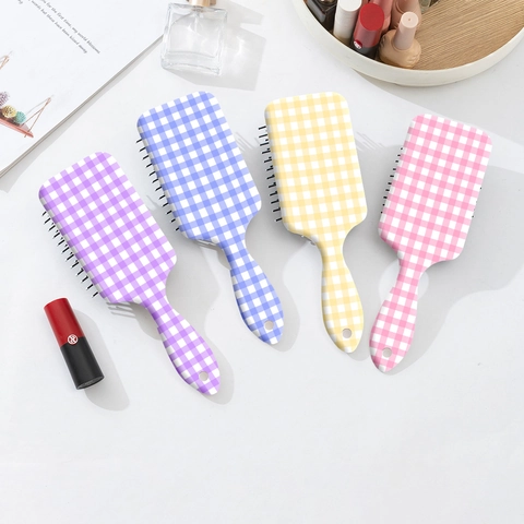 Gingham Druck Luftkissen Paddelbürste ABS Massage Entwirrende Haarbürste Für Nass Und Trocken Haar Karo Muster Haarkamm
