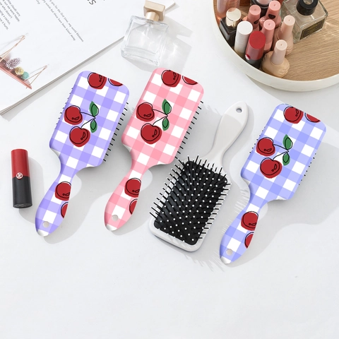 Spazzola per Capelli Vintage con Stampa a Quadri e Ciliegie Pettine a Cuscino d'Aria per Massaggio Cuoio Capelluto in ABS per Donna