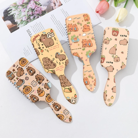 Simpatica Spazzola a Cuscino d'Aria con Capibara Cartone Animato per Donna Ragazze Pettine Massaggiante Portatile in ABS