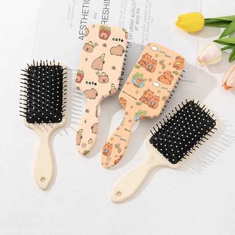 Simpatica Spazzola a Cuscino d'Aria con Capibara Cartone Animato per Donna Ragazze Pettine Massaggiante Portatile in ABS