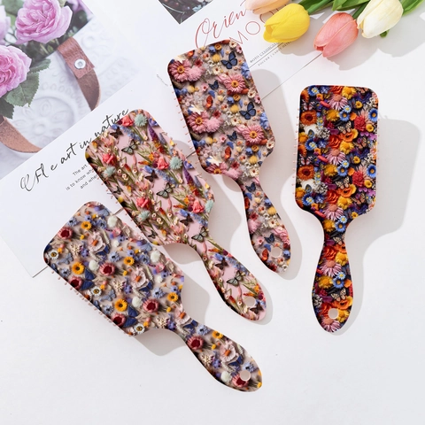 3D Floral Schmetterlingsmuster Luftkissen Haarbürste Antistatisch ABS Kopfhautmassage Kamm Für Damen Haarpflege Styling Tool