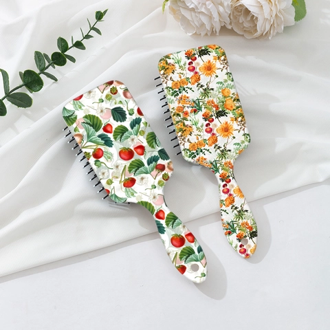 ABS Printed Fruit Strawberry Floral Air Cushion Detangling Hair Brush For Women Scalp Massage Hair Comb Portable Hair Tool