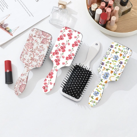 Blumendruck Luftkissen Haarbürste Kopfhautmassage Entwirrungskamm Für Damen Professionelles Salon Home Styling Werkzeug ABS Material