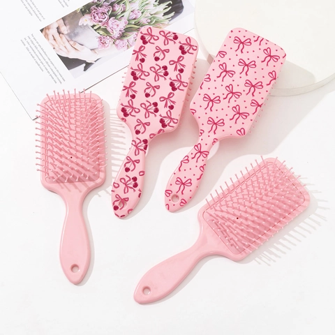 Spazzola per Capelli a Cuscino d'Aria Rosa per Donna con Stampa Fiocco Ciliegia Spazzola Massaggiante Districante in Plastica