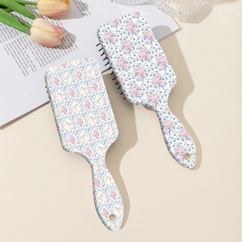 Spazzola per Capelli a Cuscino d'Aria con Stampa Floreale Pastorale in ABS Pettine Massaggiante Districante per Donna