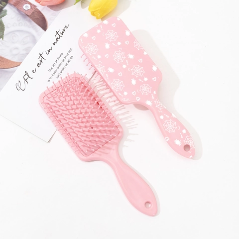 Pink Air Cushion Hair Comb Cute Spider Web Print Rectangular Scalp Massage Brush Halloween Theme Hair Styling Tool For Women