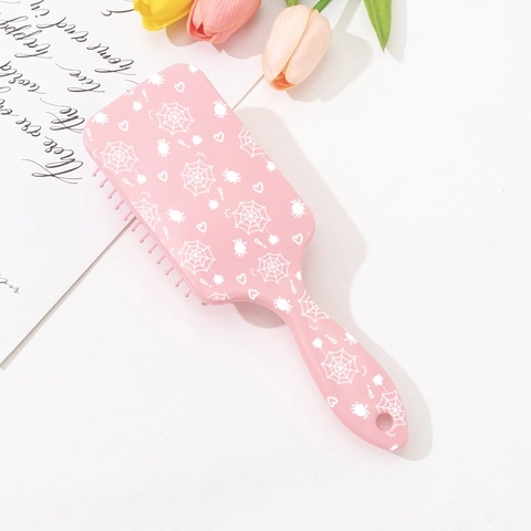 Pink Air Cushion Hair Comb Cute Spider Web Print Rectangular Scalp Massage Brush Halloween Theme Hair Styling Tool For Women