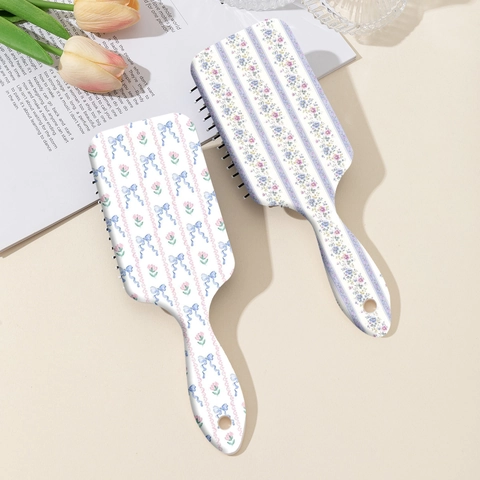 Spazzola per Capelli con Stampa Floreale Romantica e Fiocco in ABS Districante Massaggio per Donna Strumento per lo Styling
