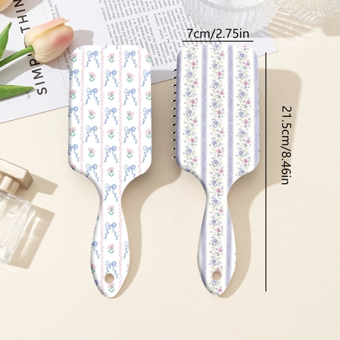Spazzola per Capelli con Stampa Floreale Romantica e Fiocco in ABS Districante Massaggio per Donna Strumento per lo Styling