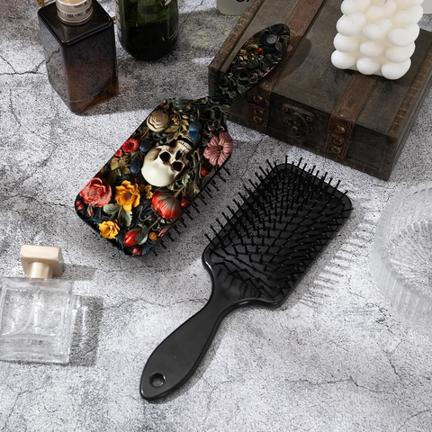 Spazzola Per Capelli Gotica Vintage Teschio Rosa Rilievo 3D Cuscino Aria Pettine Districante Massaggio Cuoio Capelluto Per Donna Halloween