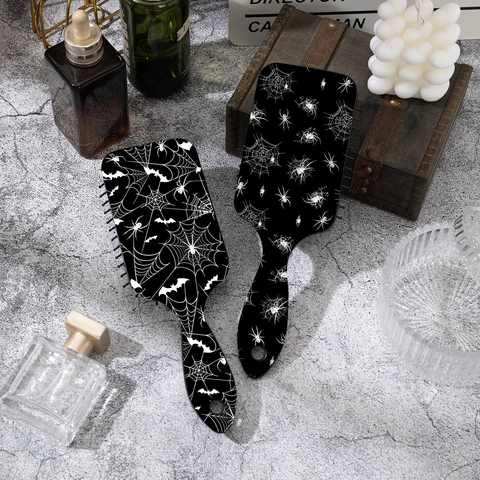 Halloween Bat Spider Web Print Air Cushion Hairbrush Gothic Detangling Hair Comb For Women Scalp Massage Hair Styling Tool