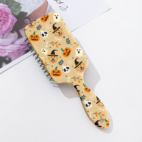Halloween Cartoon Golden Retriever Pumpkin Air Cushion Massage Hair Brush Portable Detangling Paddle Brush For Daily Hair Care