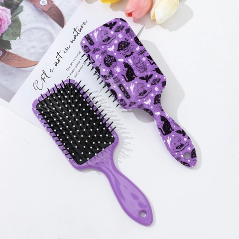 Lila Halloween Haarbürste Mit Hexenkatze Und Zaubermuster Kopfhautmassage Kamm Für Damen Goth Styling Werkzeug