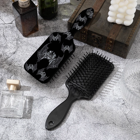 Gothik Halloween Fledermaus Spinnennetz Spitzen-Druck Luftkissenkamm Paddel-Haarbürste Für Damen Styling Massagekamm