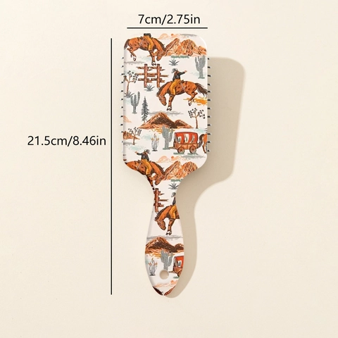 Spazzola a Cuscino d'Aria con Stampa Cowboy Occidentale e Cactus Pettine per Massaggio Districante con Motivo Cavallo del Deserto Retro per Capelli Donna