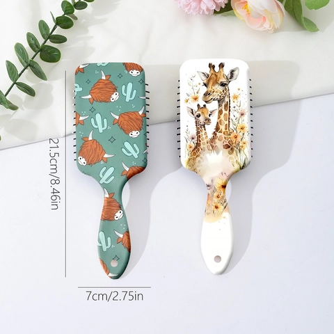 Spazzola per Capelli a Cuscino d'Aria con Stampa Animale Cartone Animato Mucca Cactus Giraffa Pettine Massaggiante Districante