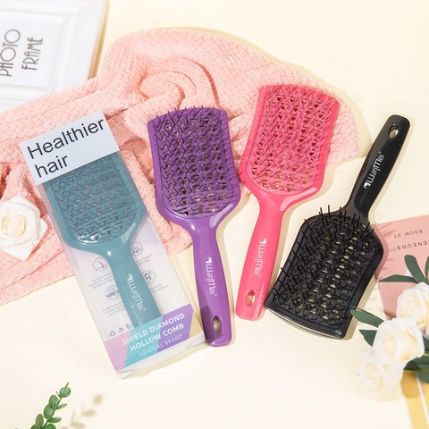 Professionelle Hohle Belüftete Haarbürste Kopfhaut Massage Entwirrungskamm Schnell Trocknendes Volumen Diamant Schild Kamm Für Damen Herren