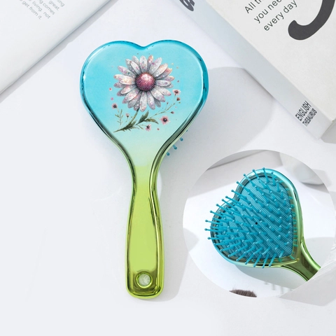 Herzförmige Luftkissen Haarbürste Gänseblümchen-Druck Verlauf Galvanisierte Massagekamm Für Damen Haarpflege Styling-Tool