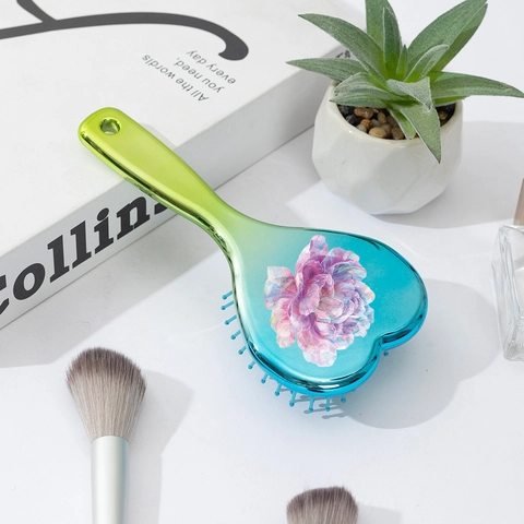 Galvanisierter Herzförmiger Luftkissenkamm Verlauf Bunter Blumenmuster Entwirrende Haarbürste Für Mädchen Damen